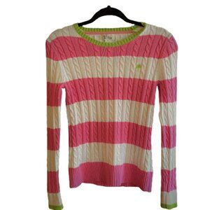 Lilly Pulitzer preppy pastels pink white striped cable knit 100% cotton sweater